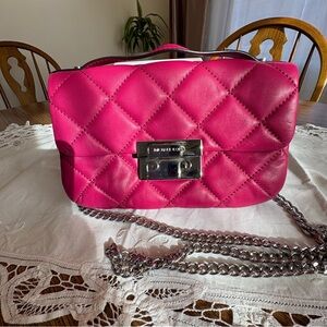 MICHAEL Michael Kors Cece Chevron Quilted Leather Crossbody with Silver Chain